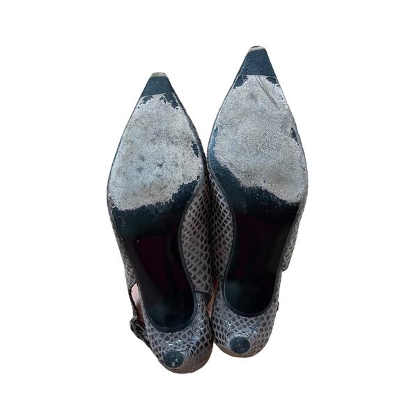 Stuart Weitzman Womens Tan Brown Beige Snake Skin print Slingback Heels 6 - Picture 8 of 10